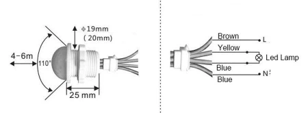 Czujnik ruchu na podczerwień PIR - 230V - 20mm - detektor ruchu - LED