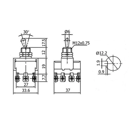 Przełącznik dźwigniowy ON-OFF-ON KN3B-403 3-poz. poczwórny 4PDT 12P