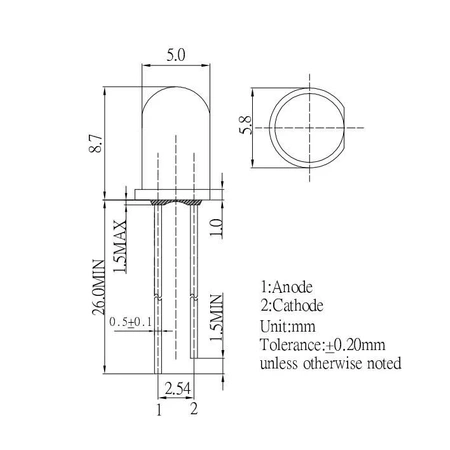 Dioda LED f5 biały ciepły, 9V, 50000~60000mcd, OSXX9V5111A