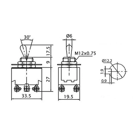 Przełącznik dźwigniowy ON-OFF-ON KN3B-203 3-poz. podwójny DPDT 6P