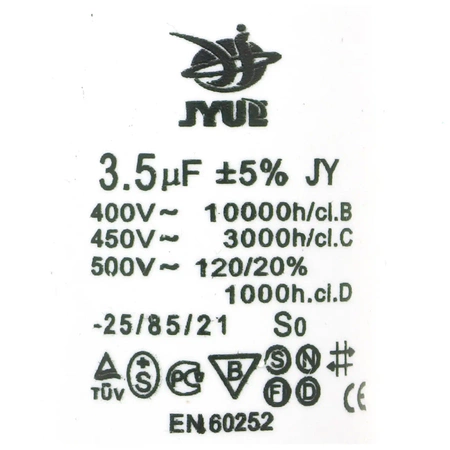 Kondensator rozruchowy do silnika, CBB60 3.5uF 450VAC 30x60mm, konektor