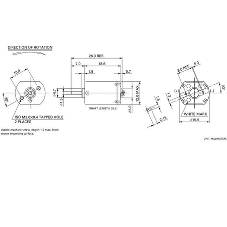Silnik miniaturowy DC 3–6 V, wrzeciono 5,1 x 1,6 mm, bez przekładni, typ MT64
