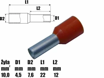 Tulejka kablowa izolowana 10mm² 12mm - końcówka tulejkowa SGE 601250