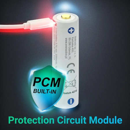 Akumulator Li-Ion 18650 3.7V 3500mAh z zabezpieczeniem i portem ładowania micro USB, everActive, BOX