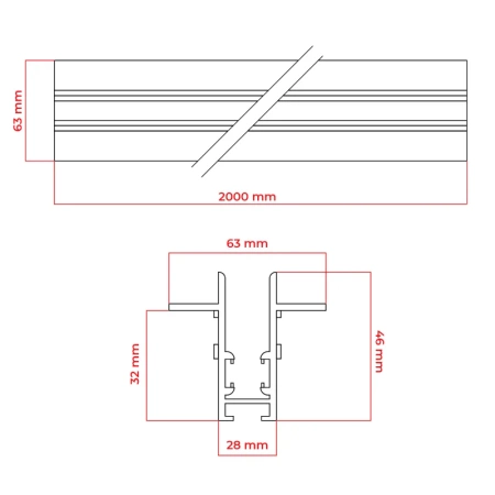 Szyna magnetyczna 1-faza podtynkowa 2m czarna M-LINE