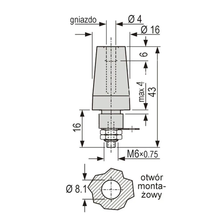 Gniazdo bezpieczne 4mm M6 36A czarne