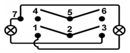 Przełącznik chwilowy (ON)-OFF-(ON) 3-poz 7-pin 2 LED niebieskie, Carling