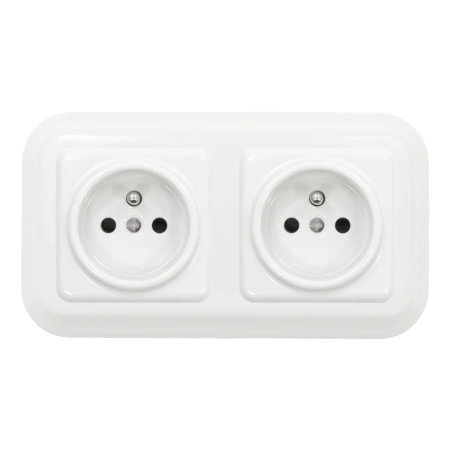 2x Gniazdko elektryczne kwadratowe z ramką podwójną, białe, montaż podtynkowy, Ceramic Loft