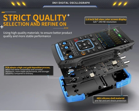 Dwukanałowy oscyloskop z multimetrem i generatorem 50MHz FNIRSI 2C53T
