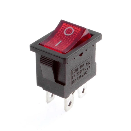 Włącznik ON-OFF klawiszowy 230V AC, czerwone podświetlenie, DPST 3P