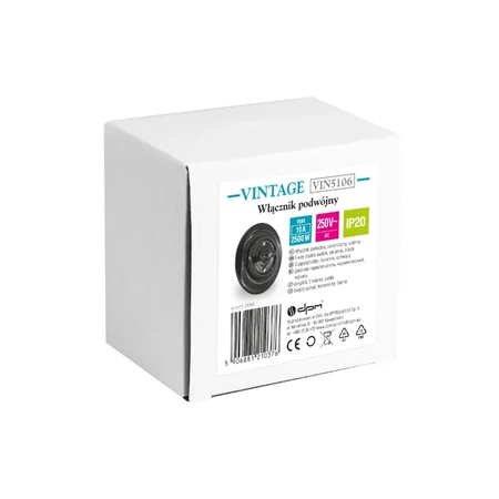 Włącznik światła podwójny obrotowy z ramką, ceramiczny, montaż podtynkowy, kolor czarny Ceramic Loft