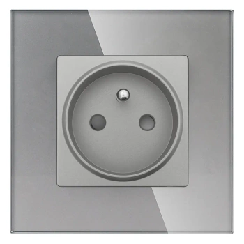 Gniazdo elektryczne pojedyncze z bolcem - szklana ramka - szare - Tawoia Glass