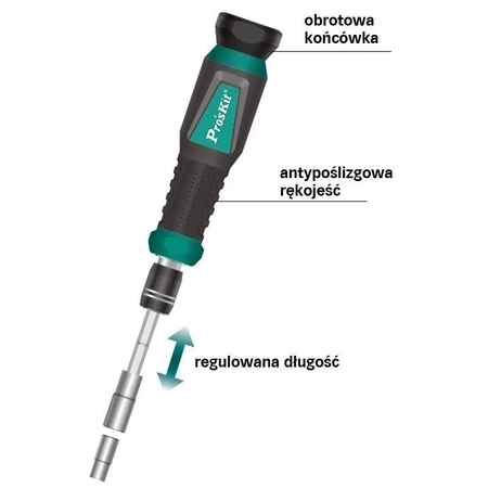 Zestaw bitów 4mm i 1/4 z uchwytem, 57szt, Proskit SD-9857M