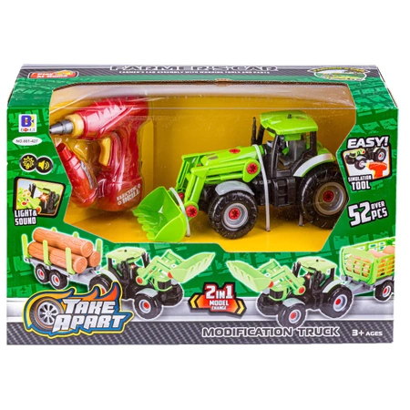 Klocki konstrukcyjne: TRAKTOR Z NACZEPĄ, 52 elementy