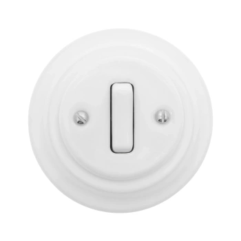 Włącznik światła schodowy ceramiczny, okrągły z ramką, podtynkowy biały Ceramic Loft