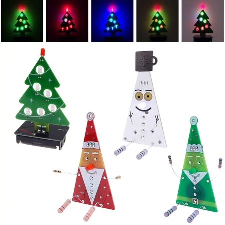 Pakiet ozdób świątecznych DIY: Mikołaj, Bałwanek, Elf + Choinka LED RGB, AVT XMASBOX3