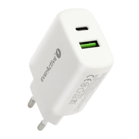 Ładowarka USB, ładowarka sieciowa, szybkie ładowanie QC3.0 + USB-C PD PPS 25W, everActive SC-370Q