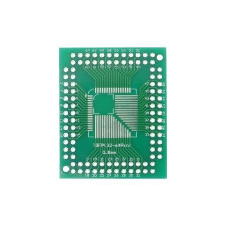 Adapter płytkowy TQFP32 / TQFP64 / TQFP100, raster 0,5–0,8 mm na DIP do prototypowania układów SMD, PU08