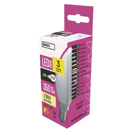 Żarówka LED E14 4W 330lm b. ciepły, bańka mleczna. świeca