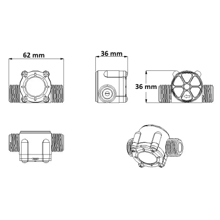 Czujnik przepływu cieczy, wody 1-30l/min - 1/2 cala - przepływomierz ZJ-S201