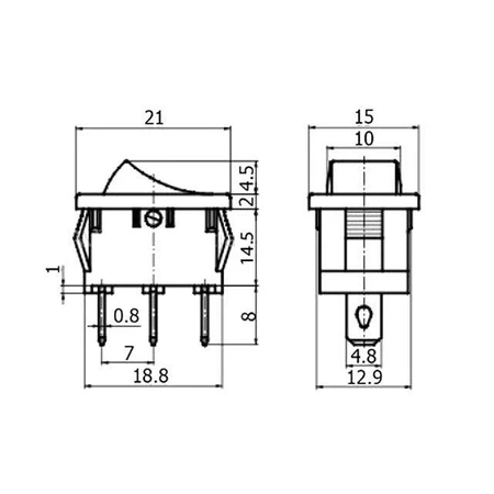 Włącznik ON-OFF klawiszowy 12Vdc czerwony, podświetlany, SPST 3P