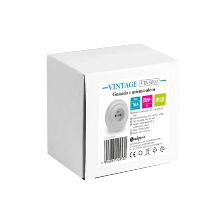 Gniazdo elektryczne z ramką, ceramiczne, montaż podtynkowy, kolor biały Ceramic Loft