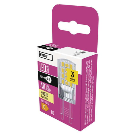Żarówka LED G9 kapsułka JC, 4 W, odpowiednik 40 W, ciepła biel, 470 lm, EMOS ZAR-E-ZQ9544