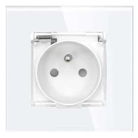 Gniazdo elektryczne IP44 z klapką - szklana ramka - białe - Tawoia Glass