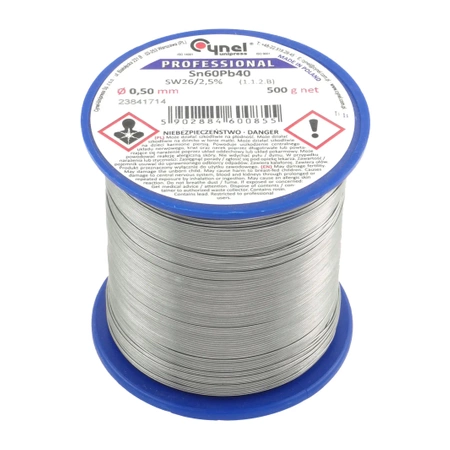 Cyna lutownicza z topnikiem SW26 - 0.5mm - spoiwo Sn60Pb40 Cynel 500g