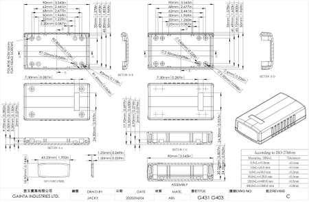 Obudowa 90x50, h=24mm ABS UL94V0, z panelem, G431