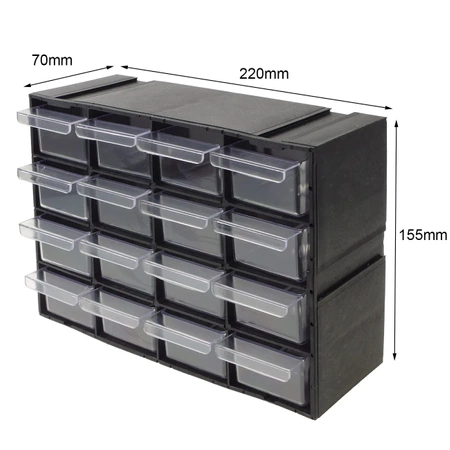 Magazynek szufladkowy modułowy 16x22x7cm, 16 przezroczystych szufladek