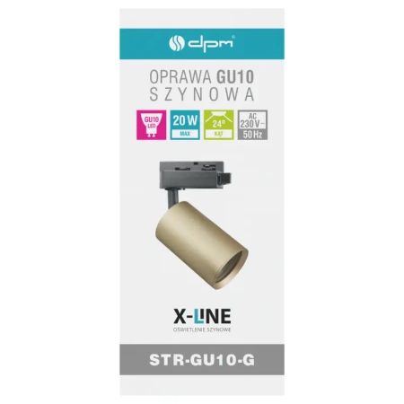 Obudowa reflektora szynowego, oprawa GU10 do systemu X-LINE, złoty
