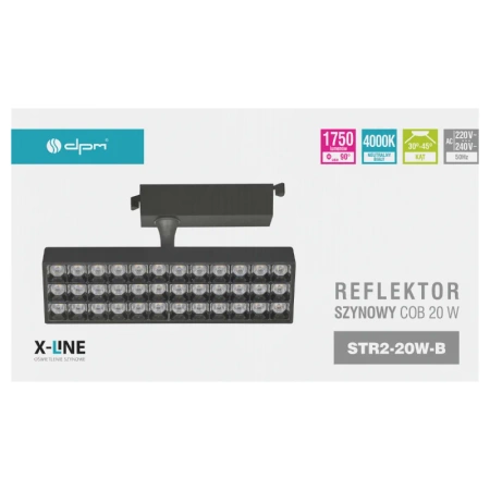 Reflektor szynowy LED, 20W, 1750lm, 4000K, czarny, X-LINE