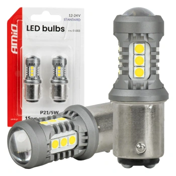 Żarówki LED P21/5W BAY15D dwufunkcyjne bez CANBUS 12/24 V, 15 diod SMD 3030, białe, 2 szt. - AMiO 05003