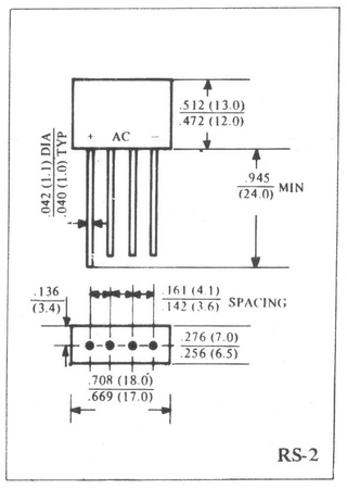 Mostek prostowniczy 2A 1000V płaski KBP10