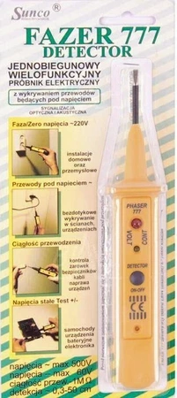 Próbnik napięcia AC do 500 V, DC do 60 V, test ciągłości do 1 Mom, wykrywanie bezdotykowe NCV, Fazer 777
