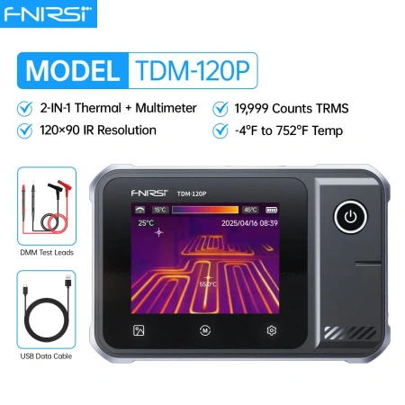 Multimetr z kamerą termowizyjną FNIRSI TDM-120P - kamera IR 120×90 -20–400°C, TRMS 19999, dotykowy ekran