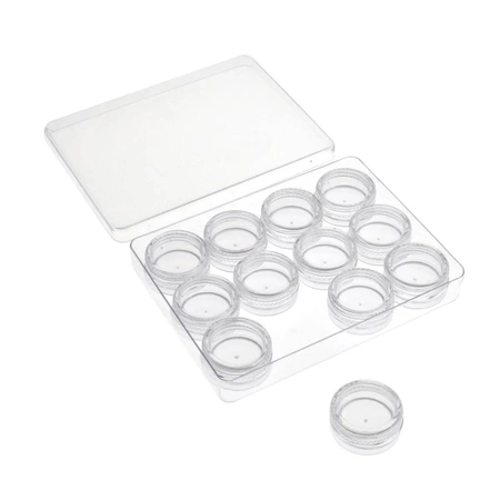 Pojemniczki 3ml - 12 szt - zakręcane słoiczki na drobne elementy w kasetce