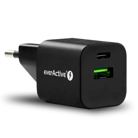 Ładowarka USB, ładowarka sieciowa, szybkie ładowanie QC3.0 + USB-C PD PPS 30W, everActive GaN SC-390QB