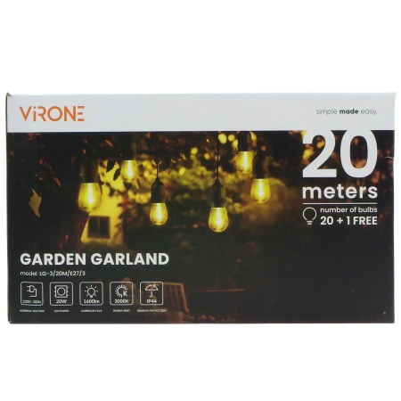Girlanda oświetleniowa 20m, 20 żarówek LED E27, 3000K Virone LG-3