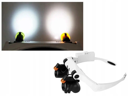 Lupa nagłowna, okulary zegarmistrzowskie, powiększenie 25x, 20 diod LED
