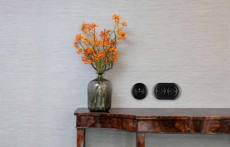 Włącznik światła schodowy dźwigniowy ceramiczny, okrągły podtynkowy czarny Ceramic Loft