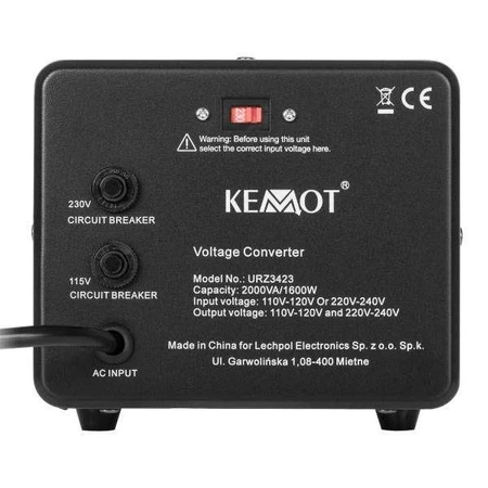 Konwerter napięcia KEMOT 1600W/2000VA 2 tryby pracy: 230V>115V/115V>230V