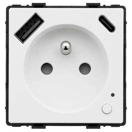 Gniazdko elektryczne z uziemieniem z USB A+C 20W z pomiarem energii (watomierz) ZigBee białe podtynkowe z ramką szklaną - TAWOIA Glass