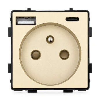 Gniazdko elektryczne z uziemieniem z USB A+C 20W złote podtynkowe (moduł bez ramki) - TAWOIA Glass
