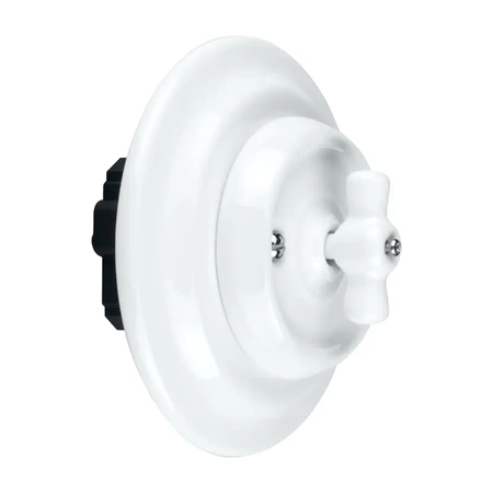 Włącznik światła krzyżowy obrotowy z ramką, ceramiczny, montaż podtynkowy, kolor biały Ceramic Loft