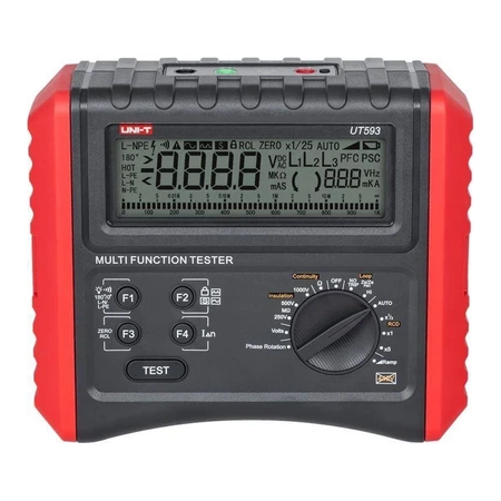 Miernik instalacji elektrycznych Uni-T UT-593, izolacja do 1000 V, test RCD, pętla zwarcia, kolejność faz