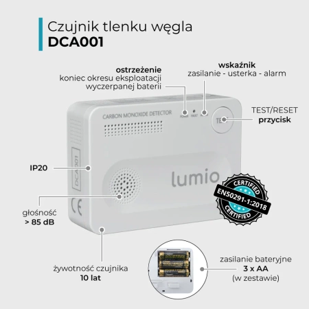 Czujnik czadu, autonomiczny, bateryjny LUMIO DCA001
