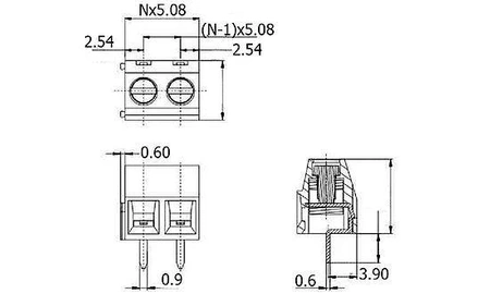 Złącze śrubowe do druku, 2 pola, raster 5,08mm, wysokość 10mm, 300V / 12A, 1,5mm², PA66, Degson DG127