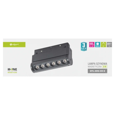 Reflektor szynowy magnetyczny liniowy 6W 480lm 4000K czarny M-LINE